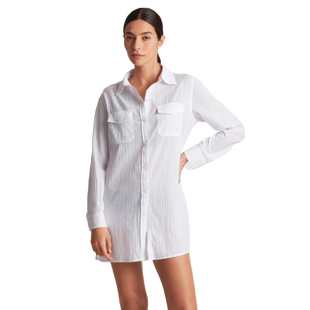 Lauren Ralph Lauren White Cotton Gauze Button Down Shirt Dress Tunic XS